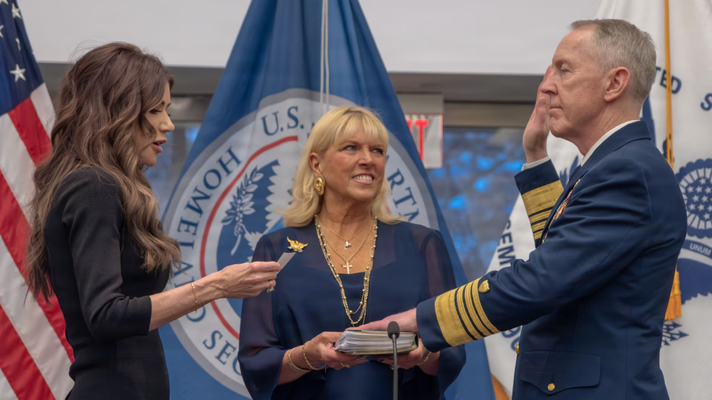 Kevin E. Lunday is sworn in as the 28th Commandant of the U.S. Coast Guard 